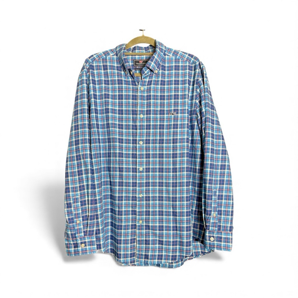Vineyard Vines Large Performance Men's Blue Plaid Button Shirt
